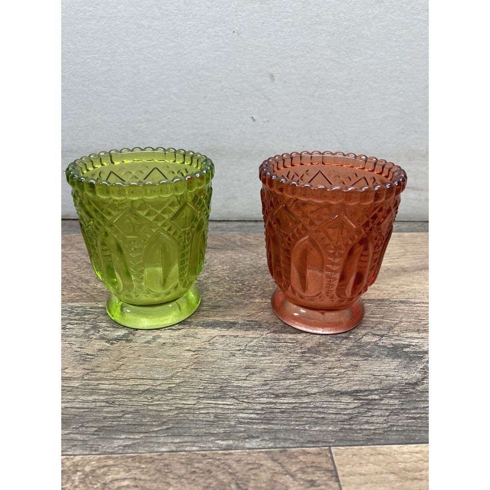 Lot 2 Vintage Colored Glass‎ Toothpick/Votive Holder